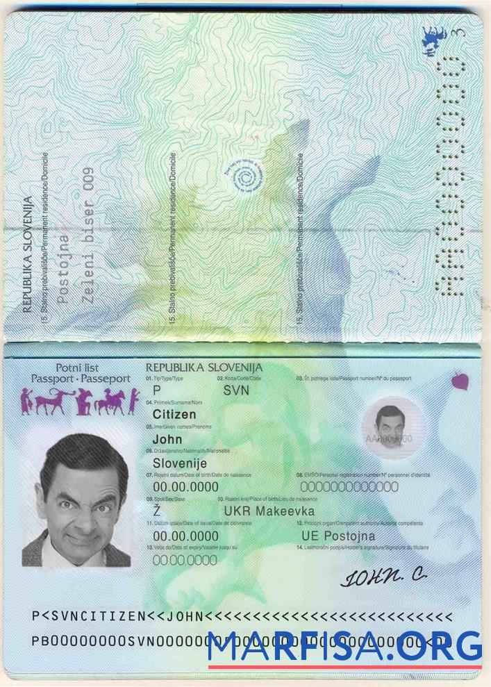 Realistic Slovenia passport sample